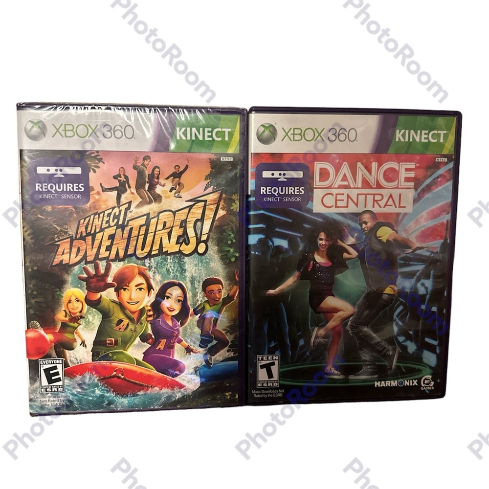 XBOX 360 Kinect 2 Game Bundle, Dance Central (Open) Kinect Adventures (Sealed)